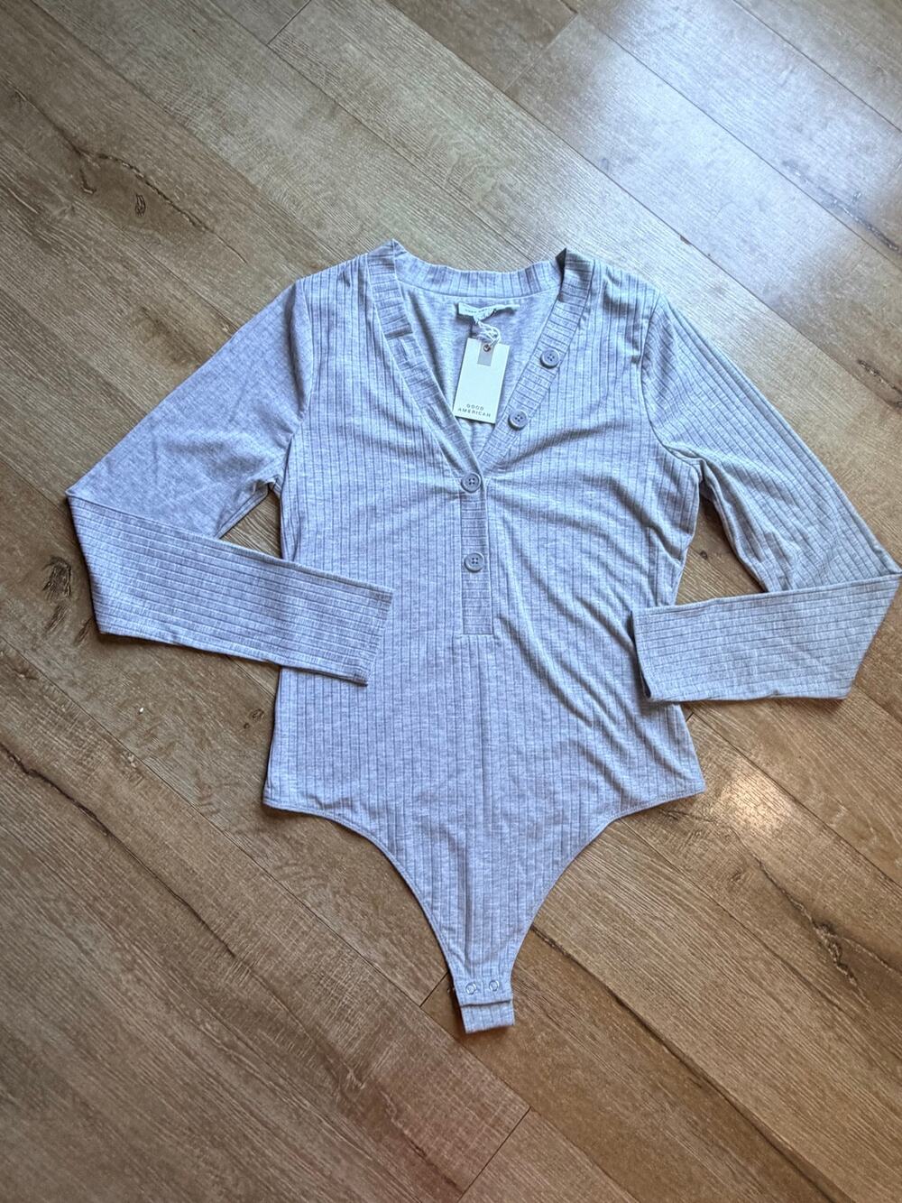 Good America ribbed long sleeve Henley bodysuit